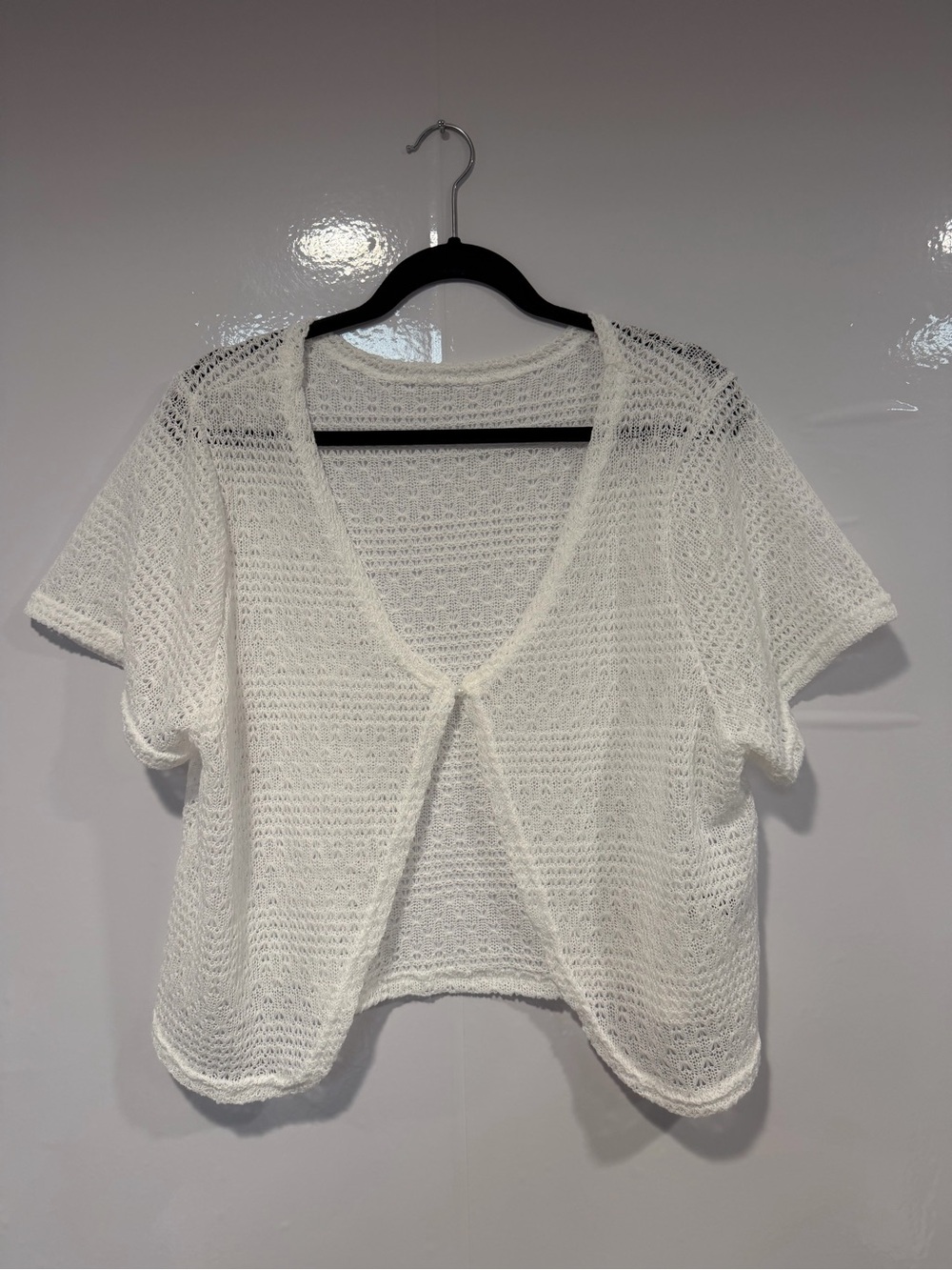 Lightweight White Knit Short-Sleeve Cardigan Bolero